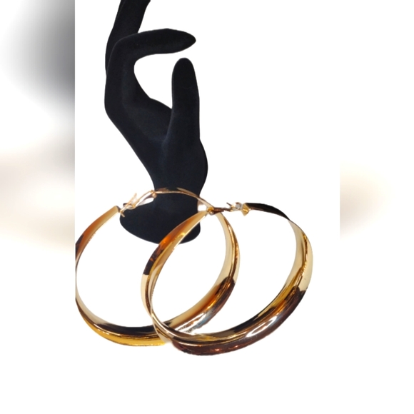 💸💲$10 Gold Silver Glossy Giant Hoop Earring Self Clasp Post New - Picture 4 of 6